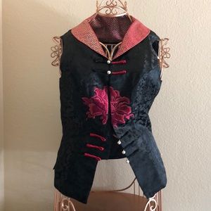 Chinese inspired vest, red, black, gold